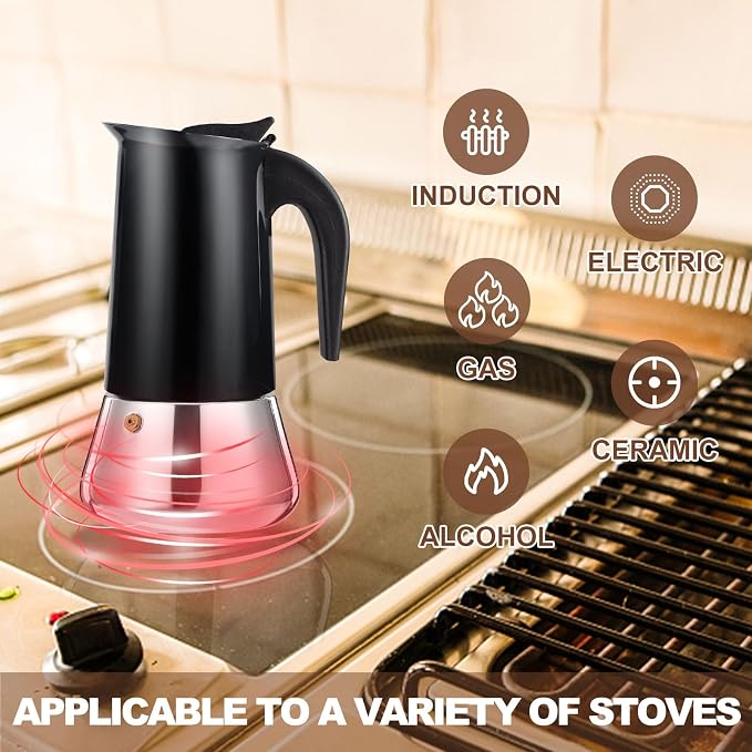 12 Cup Stovetop Espresso Maker Stainless Steel Moka Pot Stove Top Percolator Italian Coffee Makers Capable Mocha Greca Machine Cafe Classic Induction Cookers for Home and Camping 600ml 20oz - Image 5