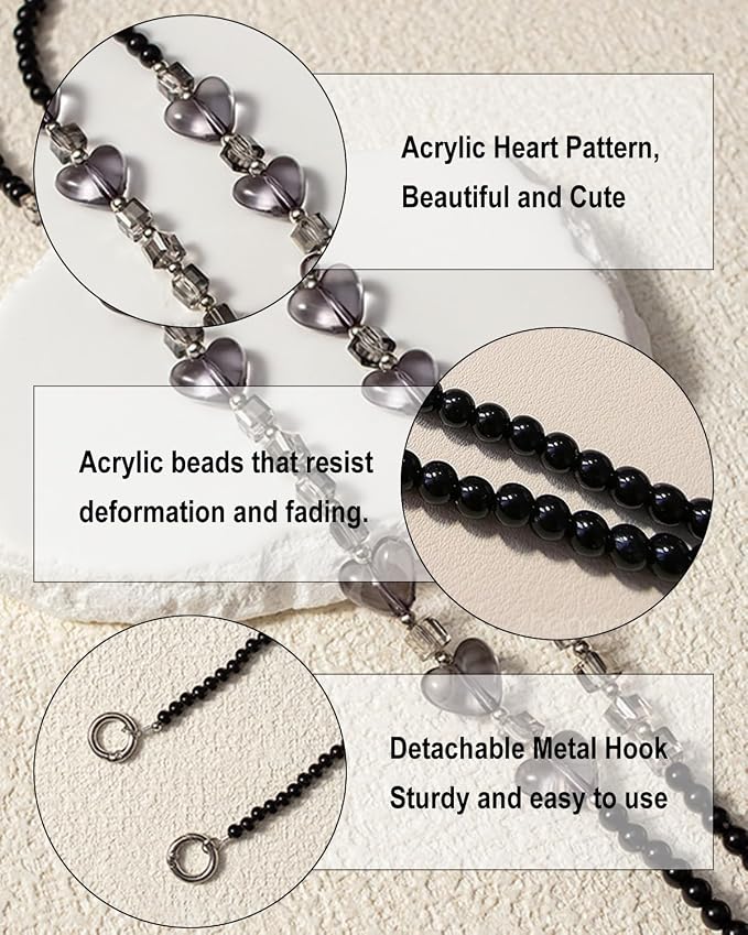 Phone Chain Crossbody Pearl Strap,Pearl Beaded Chain Shoulder Crossbody Lanyard with Phone Tether Patches Compatible with Most Phones Bag Purse - Image 2