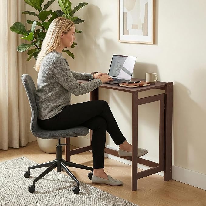 Bamboo Folding Desk for Small Spaces, Small Compact Foldable Desk, Brown | Space Saving Foldable Desk, Writing Desk Computer Table for Bedroom Home Office, Easy Assembly - Image 5