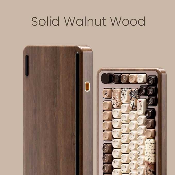 Akko MU02 Mechanical Keyboard with Walnut Wooden Case 75% RGB 2.4G Wireless/Bluetooth/Wired Hot-Swappable Gaming Keyboard with PBT Dye-Sub Keycaps for Mac & Win (Mountain Seclusion, Rosewood Switch) - Image 3