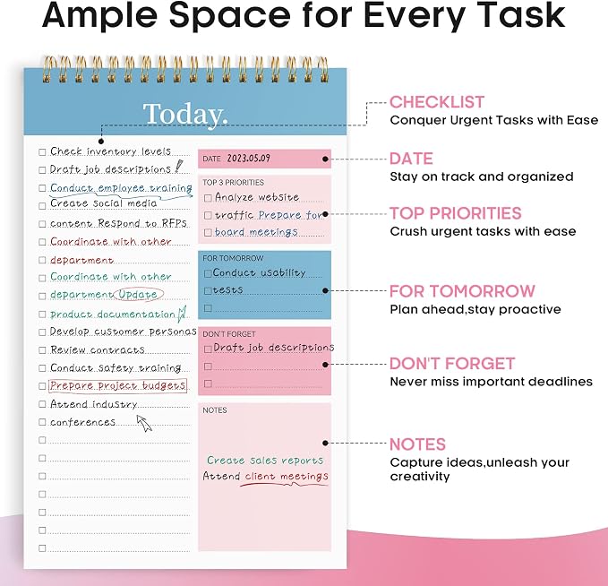 Taja To Do List Notepad, Undated Daily Planner for Work and Goal Setting | Early Dawn, 52 Sheets, 9.8" x 6.5" , for Office, Home and school, Daily Task Planning, Notes and Everyday Organization - Image 2