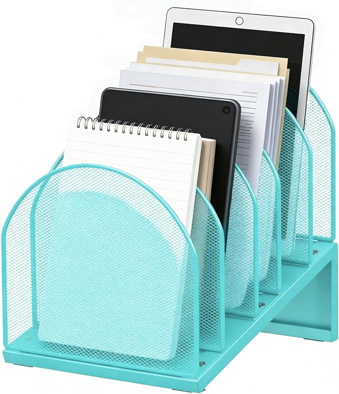 gianotter Desktop File Organizer with 5 Compartments | Desk Organizer Paper Organizer for Desk Workspace Organizers for Office Supplies (Blue, Inclined Style) by gianotter