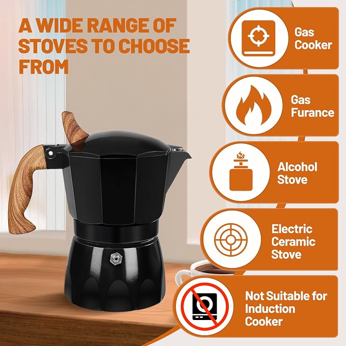 3 Cup Aluminum Espresso Stovetop Moka Pot Express Coffee Maker Percolator Italian Classic Mocha Coffee Machine for Italian and Cuban Cafe Brewing for Home & Camping 150ml 5oz - Image 4