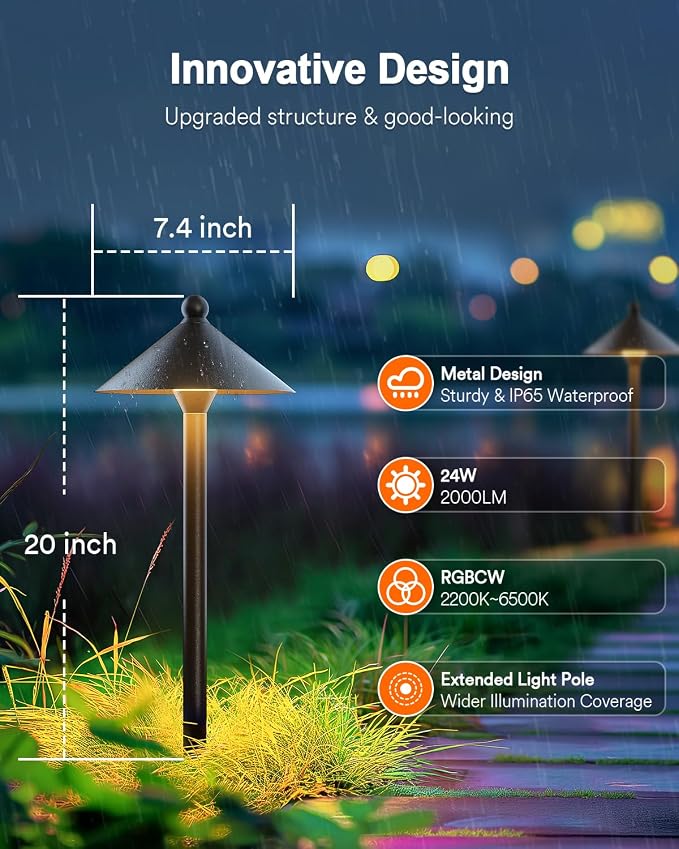 Lumary Smart Low Voltage Pathway Lights 2000LM, IP65 Waterproof, 24V | RGBAI/Cool/Warm light, Timer, 50+ Scenes, Custom Schedules, Works with Alexa/Google Home, Garden/Driveway/Landscape Lighting - Image 3