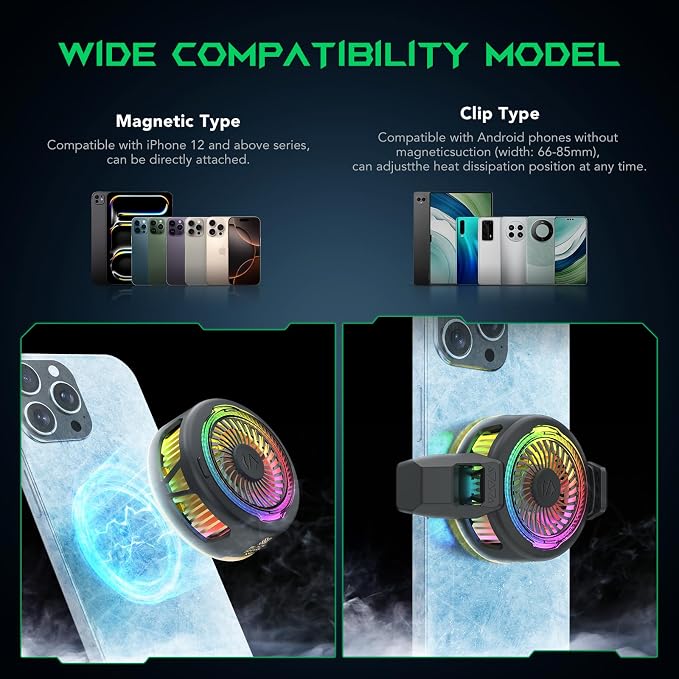 Black Shark FunCooler 5 Magnetic Cell Phone Cooler for Gaming, Portable Mobile Phone Cooling Fan with RGB Light, Cellphone Radiator for iPhone Magnetic Series/Android/Tablet/iPad (Black) - Image 3