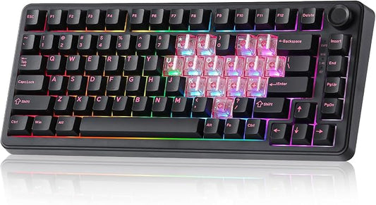 YUNZII B75 PRO 75% Wireless Mechanical Keyboard (Black Heart, MilkV2) | Hot Swap Keyboard with Knob, Gasket Mount, Creamy Pre-lubed Switch for Smooth Typing, BT/USB-C/2.4G, for Gaming by YUNZIIMECHANICALKEYBOARD