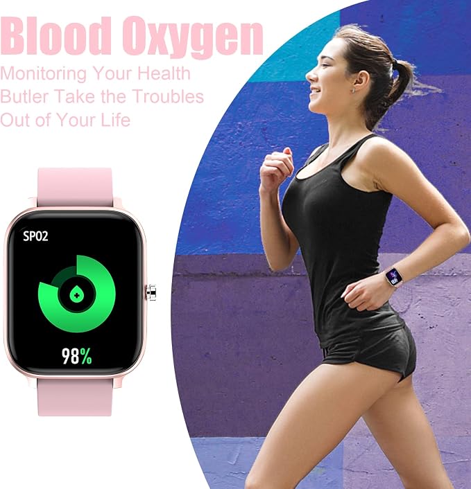 Smart Watch for Men Women Compatible with iPhone Samsung Android Phone 1.69 inch Full Touch Screen IP68 Waterproof Bluetooh Fitness Tracker Heart Rate/Sleep Monitor (Pink) - Image 4