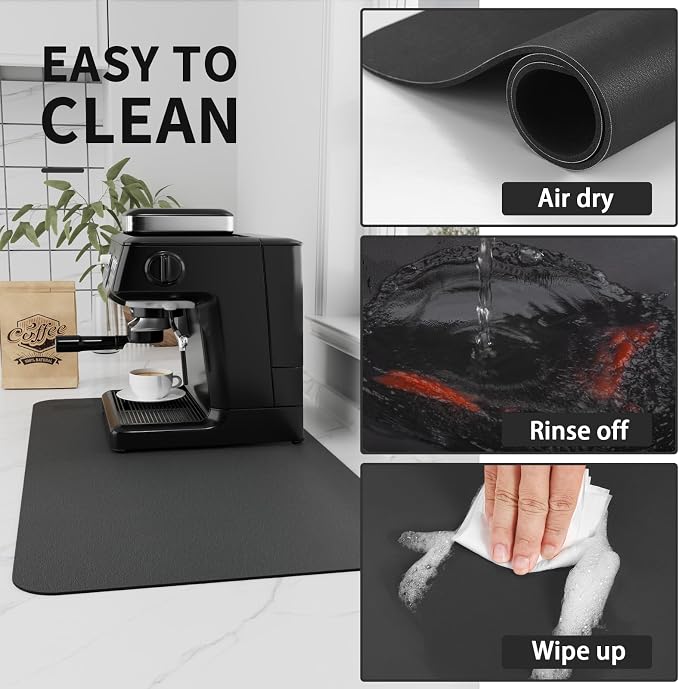 HotLive Coffee Mat - Absorbent Hide Stain Rubber Backed Dish Drying Mat for Kitchen Counter - Bar Mats for Countertops Accessories Fit Under Coffee Maker Espresso Machine - Image 4
