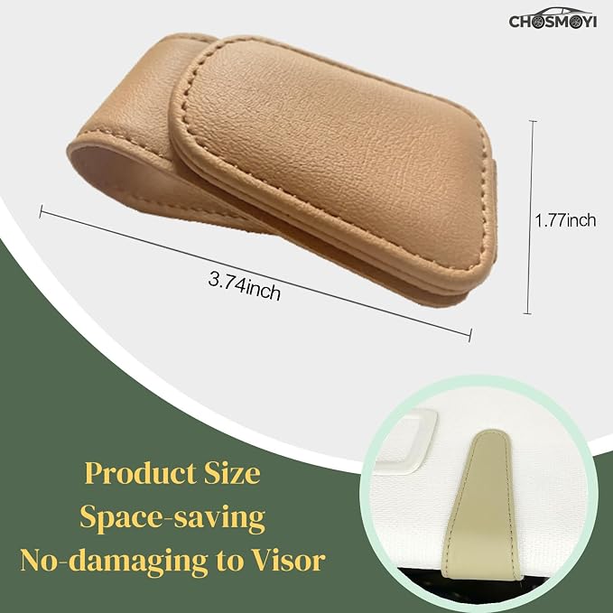 CHOSMOYI Magnetic Leather Sunglass Holder for Car, Sunglasses Clip for Car Visor, Auto Interior Accessories Universal for Different Size Eyeglasses (Beige) - Image 5