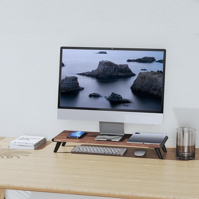 loukin Monitor Stand Riser for Desk, 22.4" x 8.3" Larger Computer Stand for Laptop, PC, Printer, Sturdy Desktop Computer Shelf with Non-Skid Rubber, Home Office (Brown) - Image 8