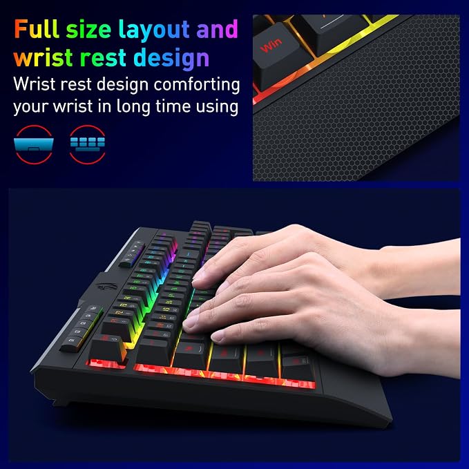 Redragon K525 PRO RGB 3-Mode Wireless Membrane Gaming Keyboard with Multimedia Keys, Linear Mechanical-Feel Switch, 4 Extra On-Board Macro Keys, Dedicated Media Control, Ergonomic Wrist Rest - Image 6