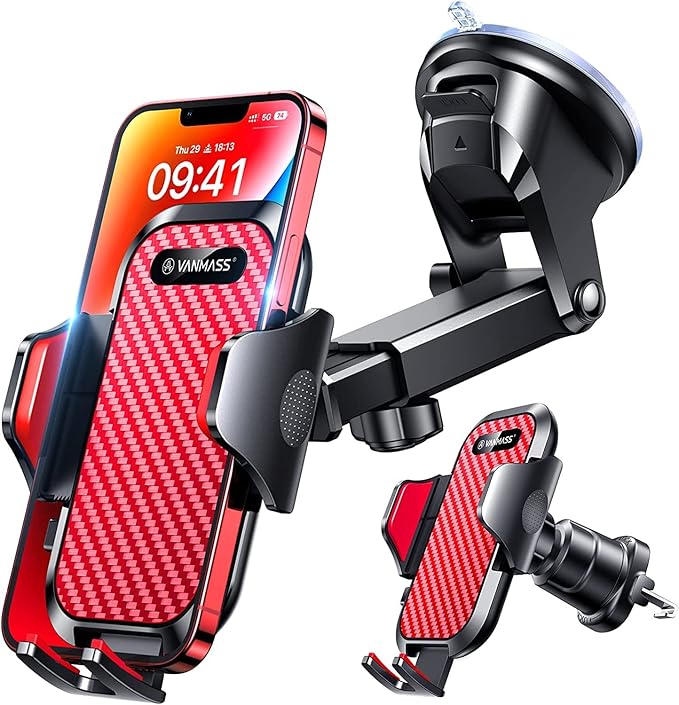 VANMASS Phone Holders for Your Car 2026 Ultimate Phone Mount Military-Grade Windshield Dashboard Vent【Newest Best Strongest】 Cell Phone Car Mount for iPhone 16 Pro Max 15 Samsung Android,Red by VANMASS