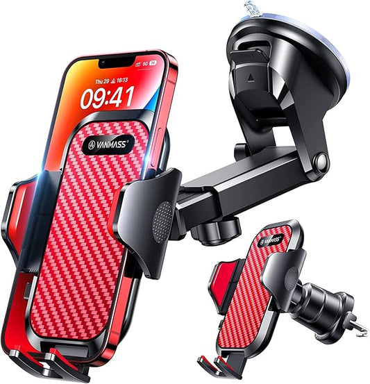 VANMASS Phone Holders for Your Car 2026 Ultimate Phone Mount Military-Grade Windshield Dashboard Vent【Newest Best Strongest】 Cell Phone Car Mount for iPhone 16 Pro Max 15 Samsung Android,Red by VANMASS