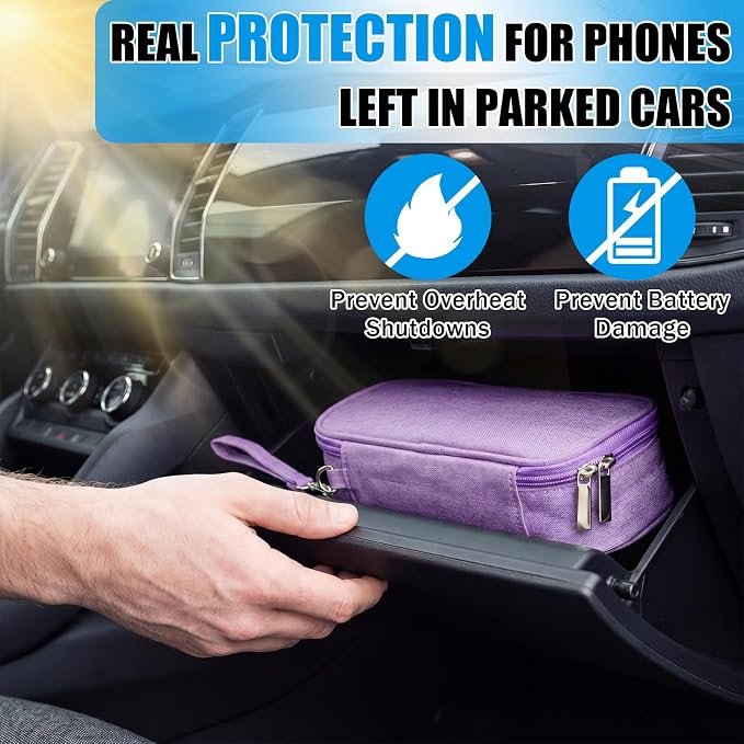Phone Cooler Bag for Beach, Portable Phone Cooling Pouch with 2 Reusable Ice Packs, Keeps Cool in Extreme Heat for Car Pool Hiking, Extends Battery Life, Fits All Smartphones(Purple,Fabric) - Image 5