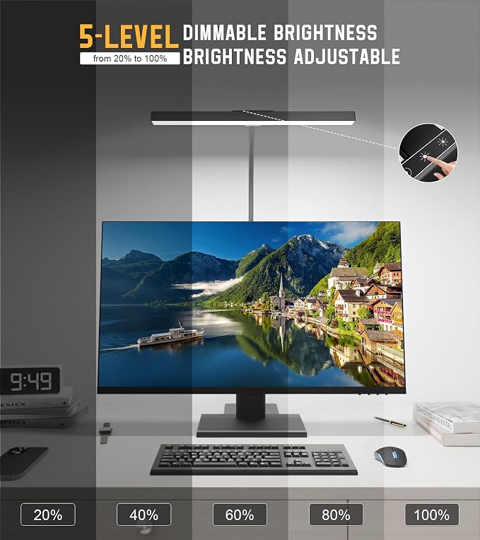 LED Desk Lamp for Home Office with Base, Eye-Caring Desk Light 12W | Tall Lamp for Computer Monitor Task Reading, Adjustable Gooseneck, 5 Dimmable Brightness & Color, USB Touch Control, Timer - Image 7