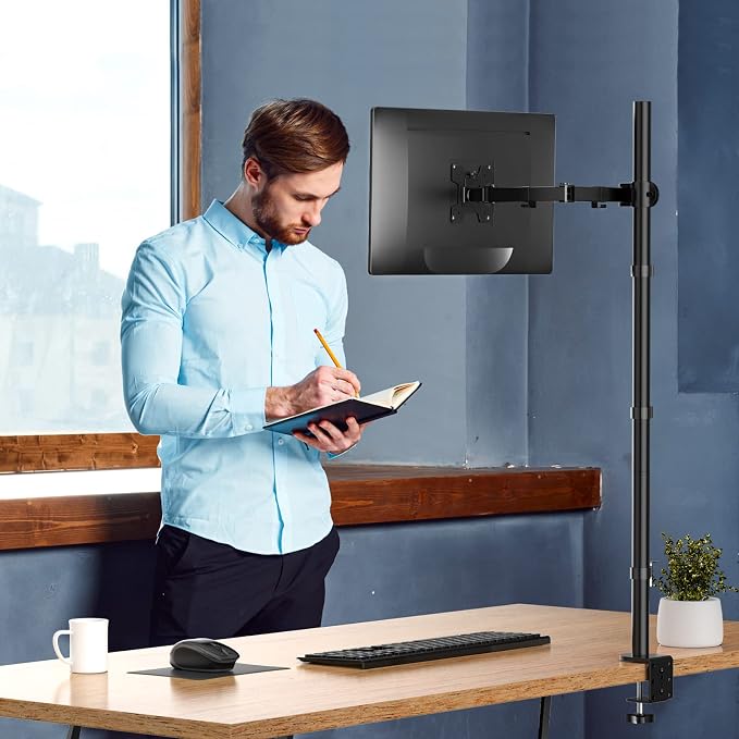 WALI Single Monitor Stand Desk Mount, Tall Monitor Stand Fully Adjustable with 39” Height Pole, Articulating Arm for Computer Screen up to 38 inch, 22lbs (M001XXL), Black - Image 3