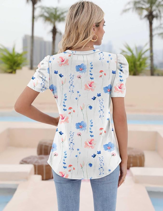 Ivicoer Puff Short Sleeve Shirt for Women Eyelet Tops Summer Crewneck Blouse Loose Fit S-XXL - Image 5