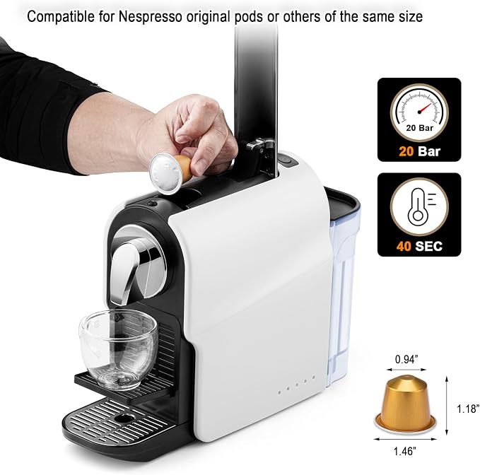 beanglass Espresso Pod Machine for Home, Capsule Coffee Maker for NS Original Pods, 20 Bar High Pressure Pump, 22oz Removable Water Tank, Adjustable Cup Tray, 1350W - Image 2