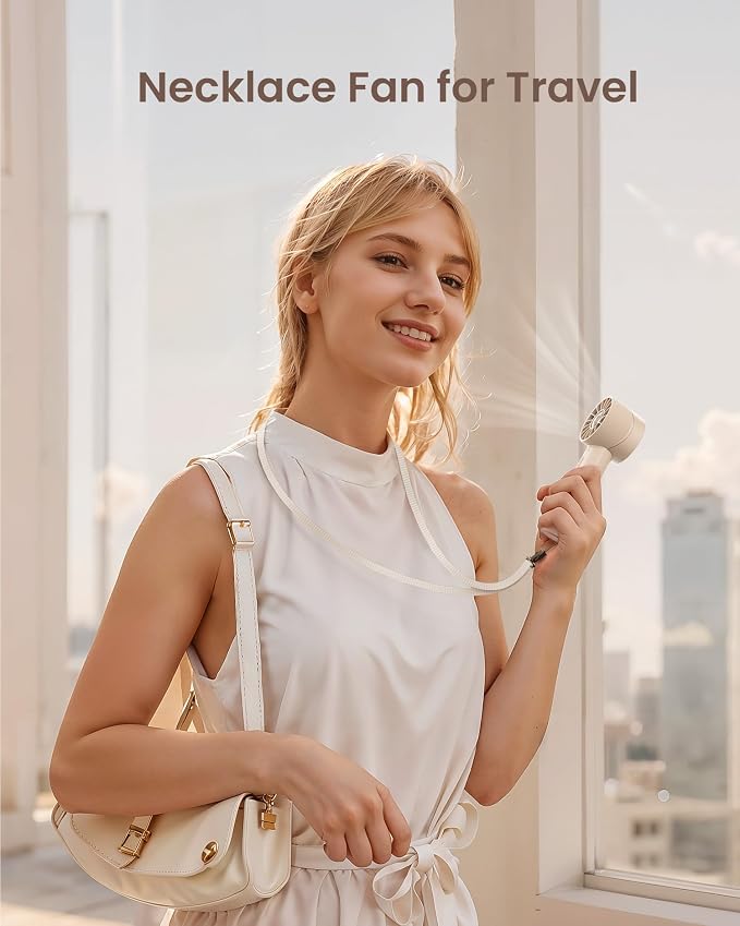 Portable Mini Handheld Turbo Fan, 4 Speed High Velocity Personal Cooling Device [Max 16H], Rechargeable Purse Travel Essential for Vacation/Beach/Trip - Beige - Image 6