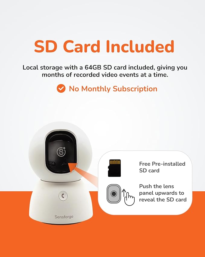 SensForge 2.5K Pan-Tilt Security Camera, 360° Dual-Band WiFi Camera for Home, Free AI Human & Pet Detection, 2-Day Cloud + 64GB SD Storage, Two-Way Talk, Optional AI + Storage Upgrade (2, White) - Image 6
