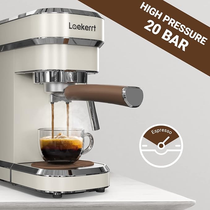 Espresso Machine, Expresso Coffee Machines for Home, 20 Bar Cafetera Espresso with Milk Frother Steam Wand, Compact Small Coffee Maker for Latte and Cappuccino (Pear White, Stainless Steel, Gift) - Image 2