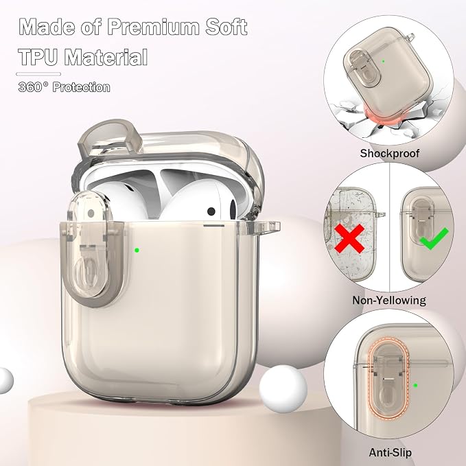 for Airpods 2nd Generation Case Cover with Secure Lock, Clear Soft TPU Transparent Military Grade Shockproof Protective Case with Cleaning Pen for Apple Airpods 2nd 2019, Clear Black - Image 4