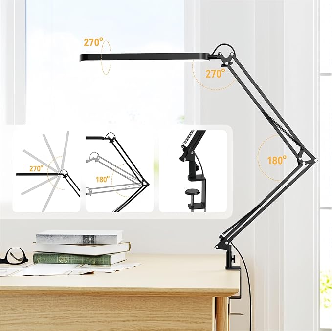SKYLEO Desk Lamp for Home Office, Eye Comfortable LED Desk Light for Long Hours, Adjustable Swing Arm with Memory Function, Black - Image 4