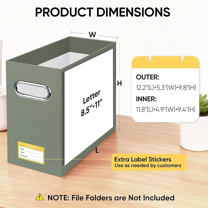 BALEINE File Organizer Box, Cardboard File Folder Organizer with Handle for Letter Size, Portable Collapsible Hanging Filing Box for Home Office Document Storage (4 Pack,Olive) - Image 3