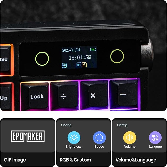 EPOMAKER TH108 PRO Full Size Mechanical Keyboard with Screen & Knob, Wireless Gaming Keyboard with 10000mAh, Creamy Gasket, Hot Swap, Custom Driver, RGB Backlight (Black, Creamy Jade) - Image 3