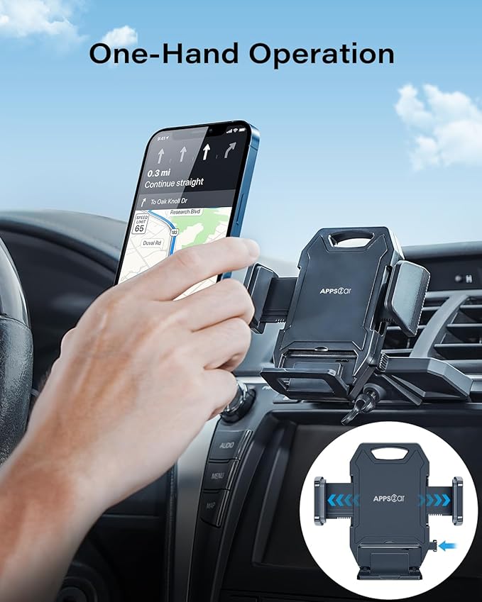 APPS2Car Sturdy CD Slot Phone Mount with One Hand Operation Design, Hands-Free Car Phone Holder Universally Compatible with All iPhone & Android Cell Phones, for Smartphone Mobile - Image 2
