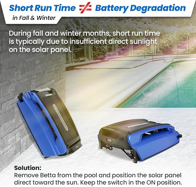 Betta SE Solar Powered Automatic Robotic Pool Surface Skimmer Cleaner with 24/7 Continuous Cleaning Battery Power and Re-Engineered Twin Salt Chlorine Tolerant Motors (Blue) - Image 8
