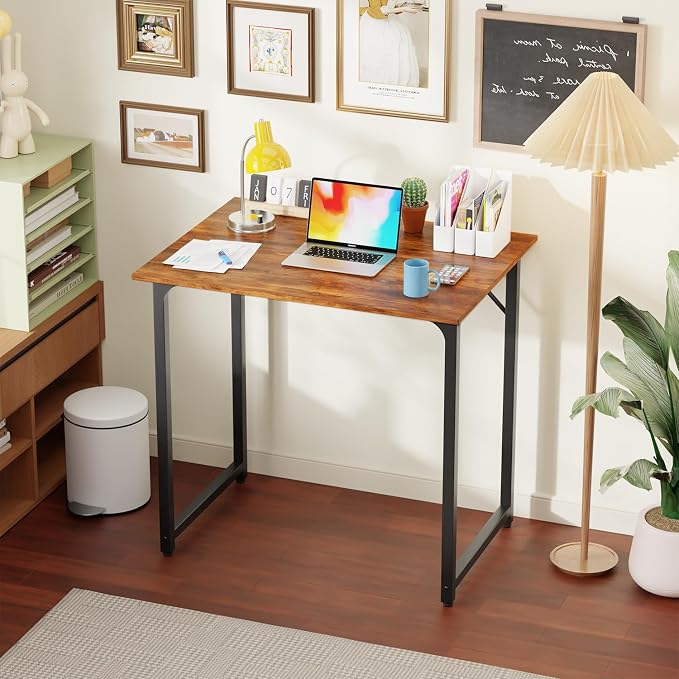 PayLessHere | 32 Inch Computer Desk | Vintage | Sturdy Office Desk | Metal Frame, Adjustable Feet | Water-Resistant, Scratchproof Surface | Writing Table for Home Office or Study | Pack of 1 - Image 2