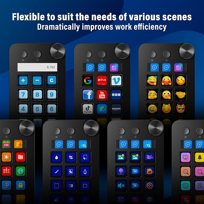 Streaming Deck,Macro pad/Calculator/Numeric Keypad Three Modes | 15 Customizable Macro Keys and LCD Bar,Large Dial,Work Efficiency Device,Compatible with Windows and Mac(N1 Black) - Image 7