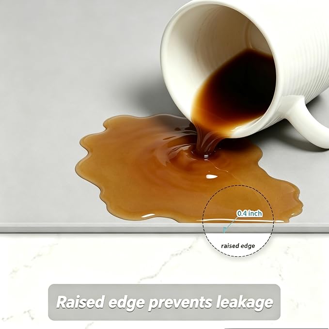 Silicone Coffee Mat 24"x16", Single Piece Anti-Vibration Under Coffee Maker Mat, Non-Slip Espresso Machine Mat with 10mm Raised Edge, Noise Reduction Countertop Protector, Fits Breville Ninja Keurig - Image 2
