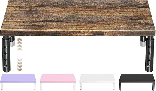 ECOLOVI Adjustable Wood Computer Monitor Stand Riser, Office Desk Organizer and Accessories for Monitor, Laptop, PC, Printer, Office Desk Accessories Workspace Organizer for Home Office Supplies, Brown by ECOLOVI