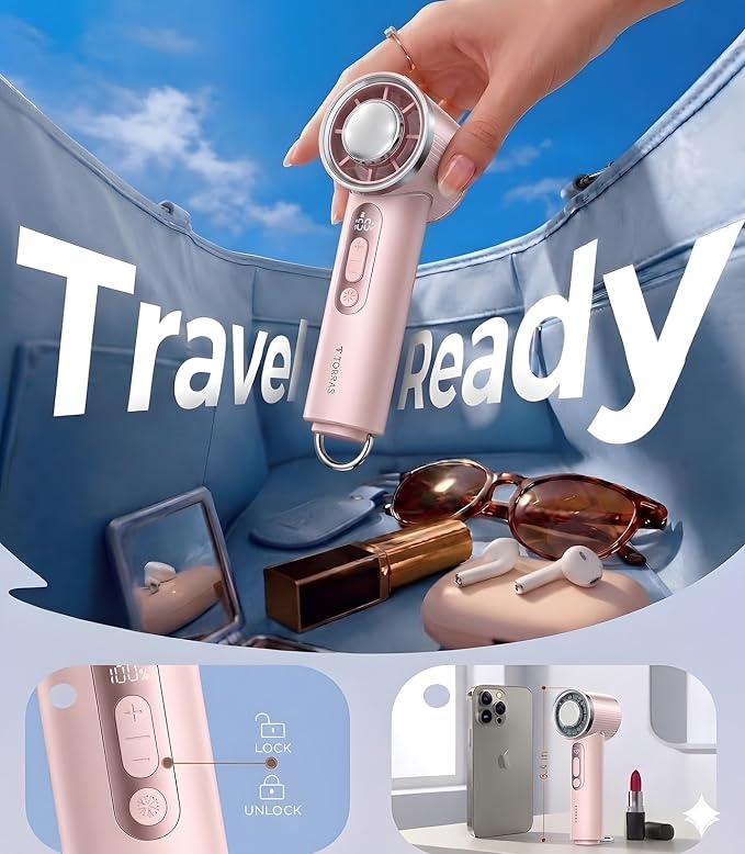 TORRAS COOLiFY iva Handheld Fan with Ice Cooler, [Chill by 50°F], 0-100 Adjustable Speed, Super Mini Powerful Portable Fan 4900mAh Rechargeable, Hand Fans, Gifts for Women, Pink - Image 8