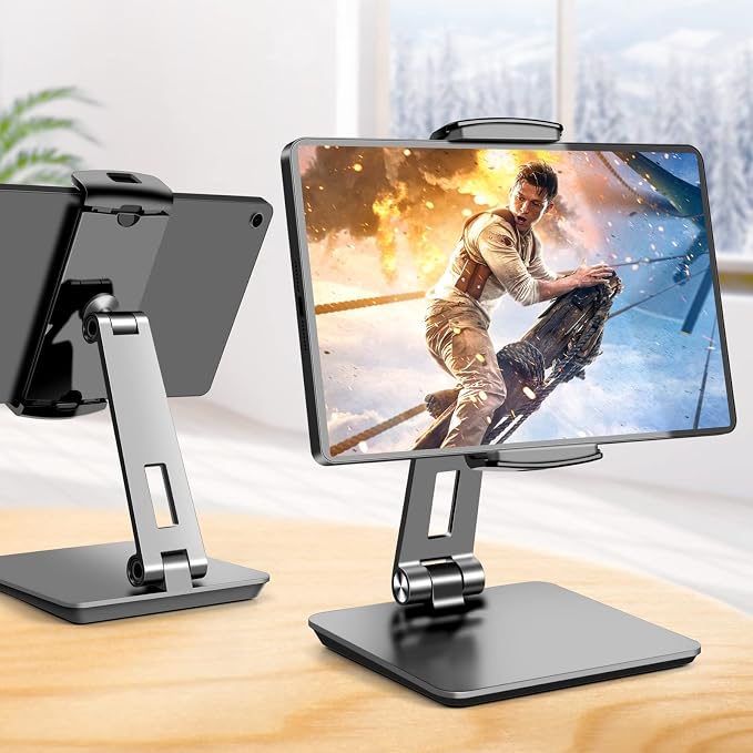 ROADOM Tablet Stand, Adjustable 360° Swivel Bracket, 180° Tiltable Clamp,Foldable Tablet Holder for 4.7-17.3'' iPhone/iPad/Tablet/Portable Monitor, Aluminum Alloy, Black - Image 6