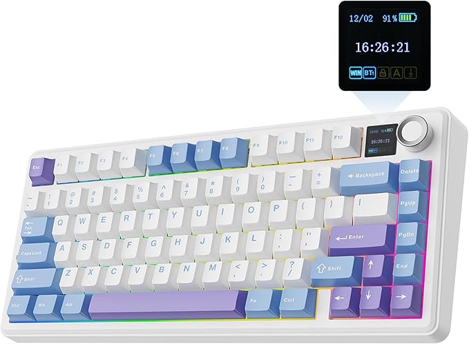 EPOMAKER X Aula F75 MAX Wireless Mechanical Keyboard with TFT Screen and Knob, Gasket Gaming Keyboard in 75% Layout, Hot Swappable, RGB Backlight, for PC/Mac/Linux (Blue&White&Purple) by EPOMAKER