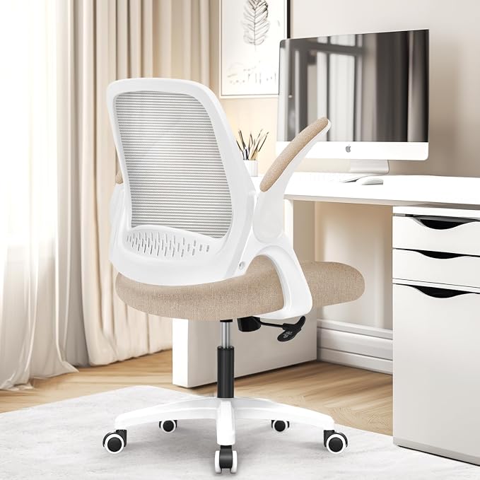 NEO CHAIR Office Desk Gaming Ergonomic Computer Chair with Lumbar Back Support Adjustable Height Swivel Rolling Wheels Flip-up Arms Mesh Chair for Home Vanity (Beige) | Lumbar Support, Height Adjustment, 360° Swivel and Rolling Base, Space-Saving Desig... - Image 7