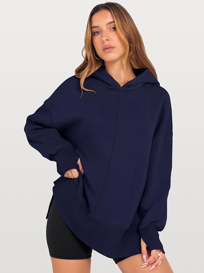 ANRABESS Womens Oversized Hoodies Long Sleeve Fleece Side Slit Hooded Sweatshirts Pullover 2026 Fall Outfits Y2K Clothes - Image 2