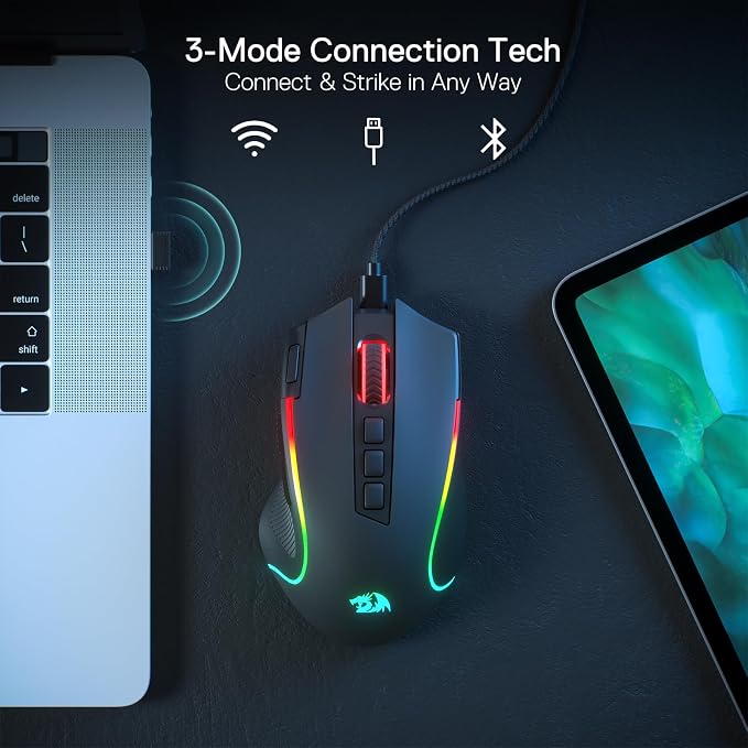 Redragon M612 Wireless RGB Optical Gaming Mouse 8000 DPI Remapping Keys | Cable-Free 0 Delay, Redefine Keybinding Macro, Vibing Backlight, Ergonomic Grip Body Comfort - Image 3