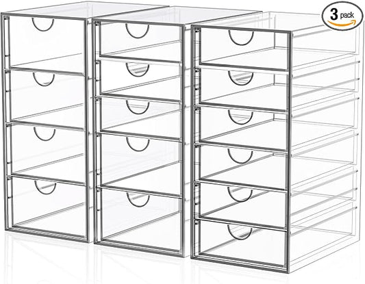 YFXCVSL 3-Pack Acrylic 15-Drawer Storage & Makeup Organizer for Desk | Smooth-glide drawers, clear acrylic, dustproof, waterproof, wipe-clean, for nail polish, essential oils, hair clips by YFXCVSL
