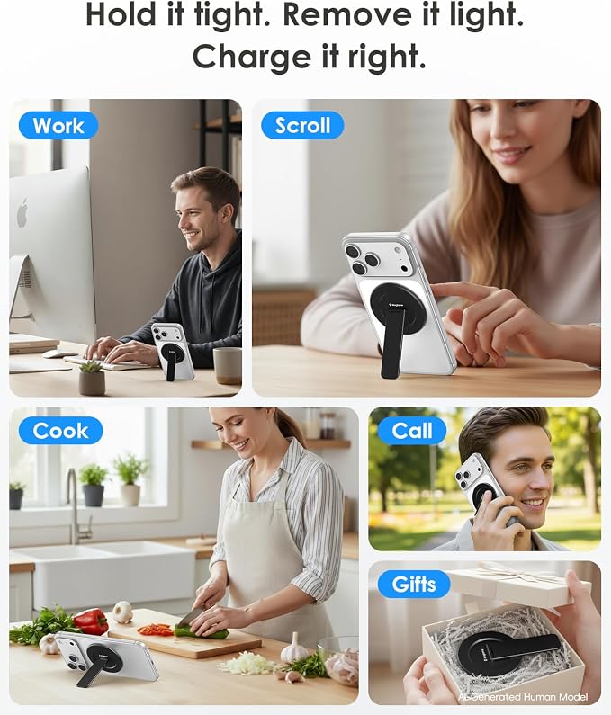 Magnetic Phone Stand for Magsafe, Ultra-Slim Snap-on Phone Holder Kickstand,180° Adjustable Angle Damping Design Cellphone Grip, Black - Image 7