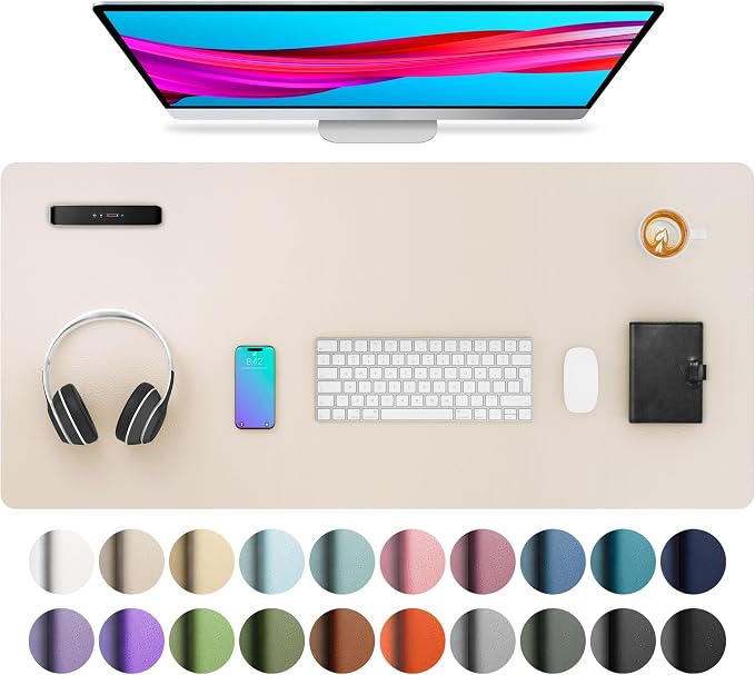 Aothia Large PU Leather Desk Pad Protector – Non-Slip Mouse Pad & Writing Mat for Office/Home, Waterproof, Easy to Clean (36" x 17", Eggshell) by AothiaSimpleNaturalUnique