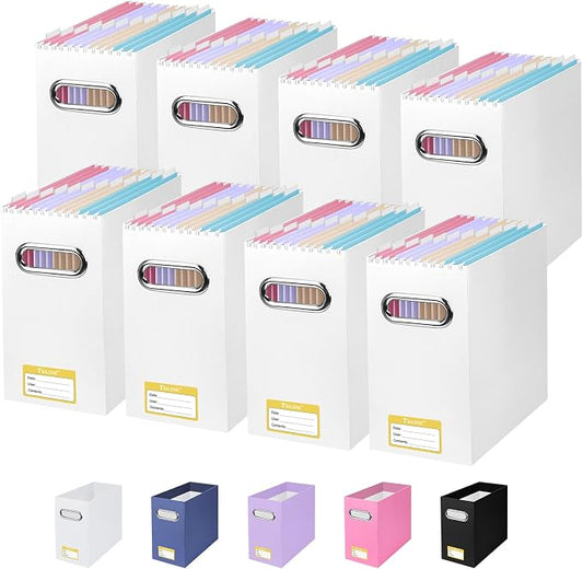 BALEINE File Organizer Box, Cardboard File Folder Organizer with Handle for Letter Size, Portable Collapsible Hanging Filing Box for Home Office Document Storage (8 Pack, White) by BALEINE