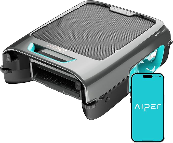 AIPER EcoSurfer S2 Solar Powered Pool Surface Skimmer Robot with APP Support, 24/7 Continuous Cleaning, Dual Charging Modes, Smart Obstacle Avoidance, 150-um Filtration, OTA Upgrade, Blue by Unknown