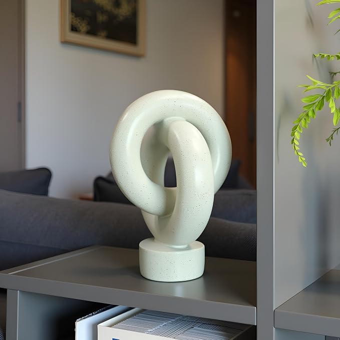 12" Modern Abstract Ring Decorative Sculpture, Knot Sculptures,Home Decor,Coffee Table Statues,Dining Living Room Desk Decor,Light Gray - Image 4