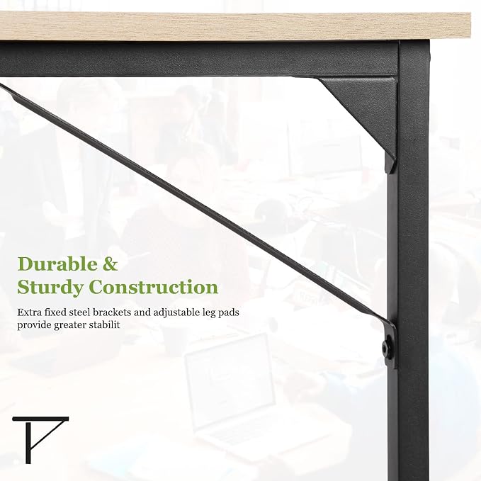 PayLessHere | 39 Inch Computer Desk | Nature | Sturdy Office Desk | Metal Frame, Adjustable Feet | Water-Resistant, Scratchproof Surface | Writing Table for Home Office or Study | Pack of 1 - Image 7