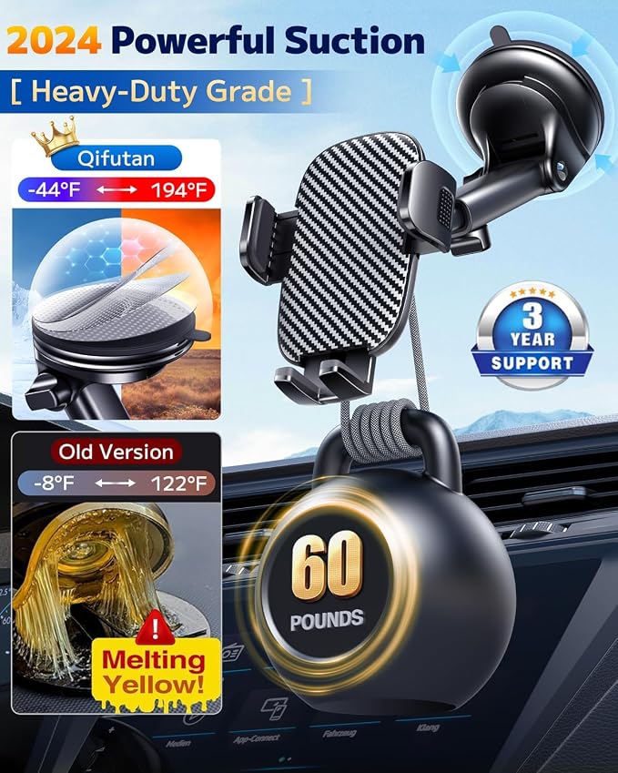 Qifutan Car Phone Holder Mount Phone Mount for Car Windshield Dashboard Air Vent Universal Hands Free Automobile Cell Phone Holder Fit for iPhone Smartphone Camera Mounts - Image 3