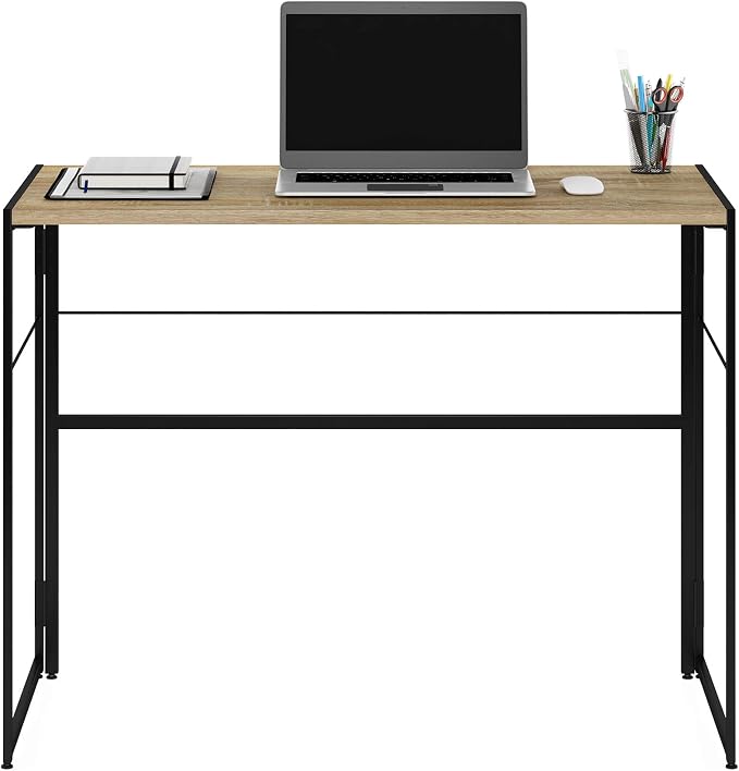 Furinno Riau No Tool/No Assembly/Folding Metal Frame Computer Desk, Sonoma Oak/Black, 39 Inch - Image 5